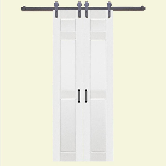 36 in. x 84 in. 6-Panel Composite PVC White Split Barn Door with Hardware Kit