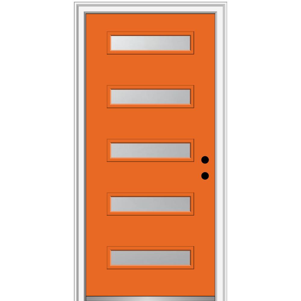 36 in. x 80 in. Davina Right-Hand Inswing 5-Lite Frosted Glass Painted Steel Prehung Front Door on 4-9/16 in. Frame - Super Arbor