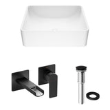 Amaryllis White Matte Stone Vessel Bathroom Sink Set with Atticus Wall Mount Faucet in Matte Black - Super Arbor