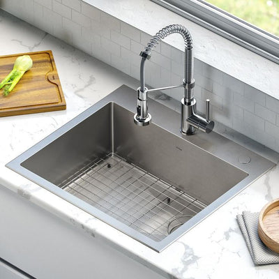 Loften All-in-One Dual Mount Drop-In Stainless Steel 25in. Single Bowl Kitchen Sink with Pull Down Faucet in Chrome