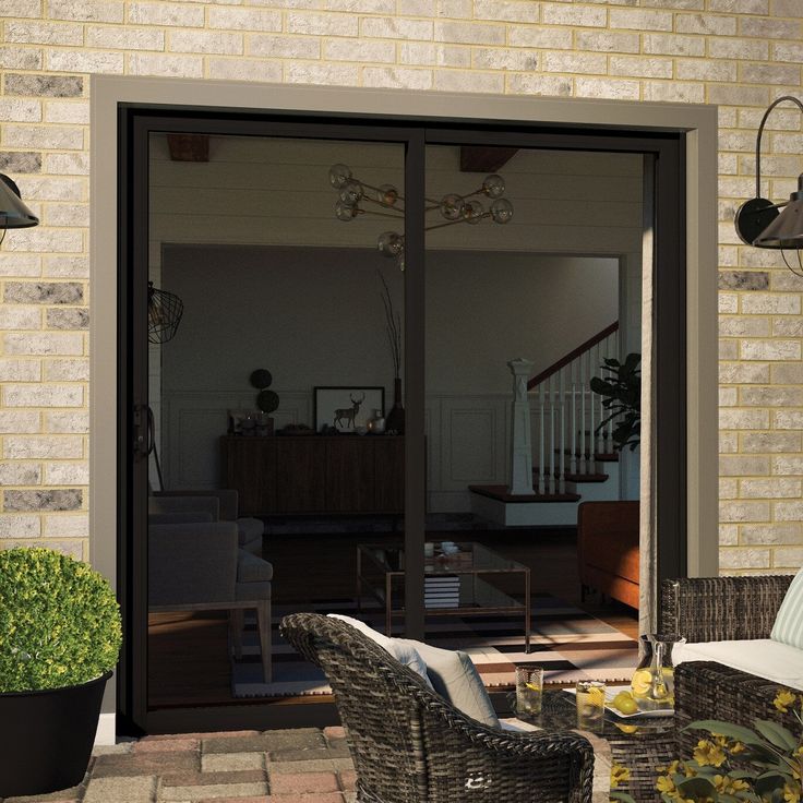 RELIABILT 72-in x 80-in 4-9/16-in Low-e Argon Black Vinyl Sliding Universal Double Patio Door