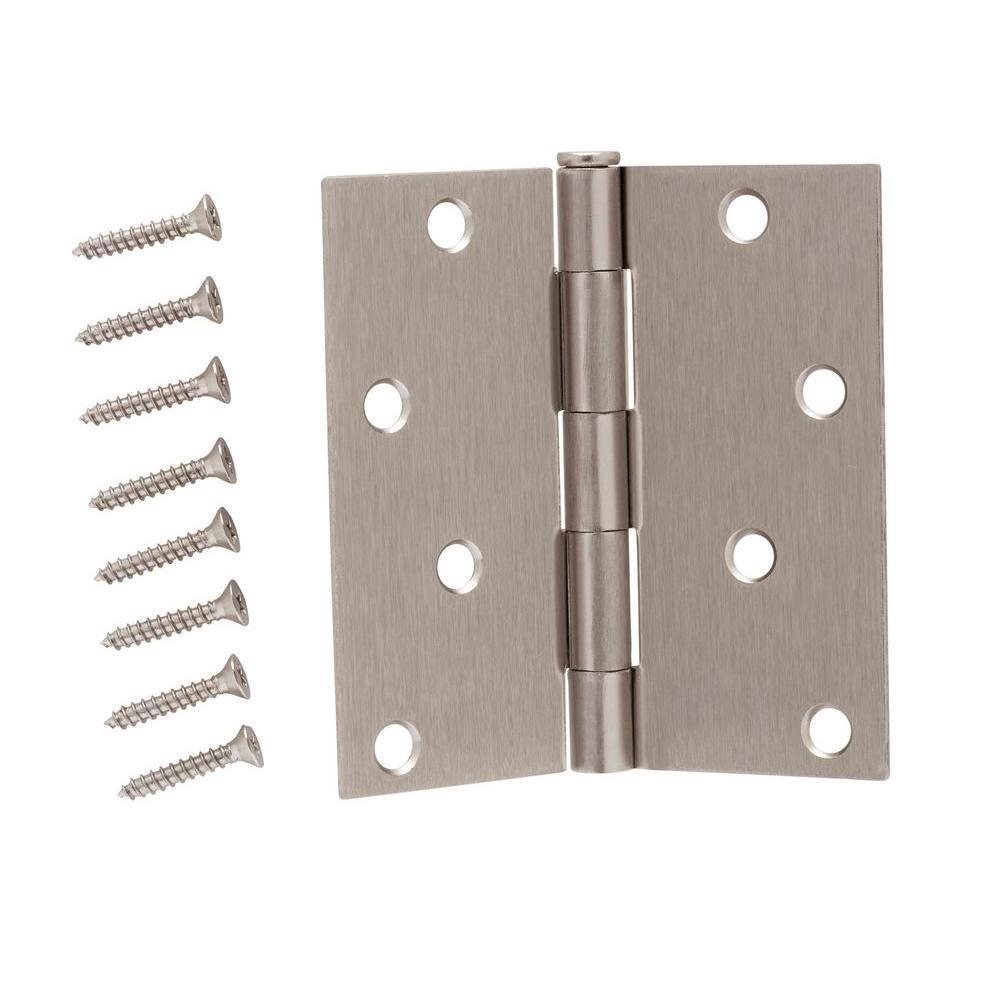 4 in. Satin Nickel Square Corner Security Door Hinges Value Pack (3-Pack) - Super Arbor