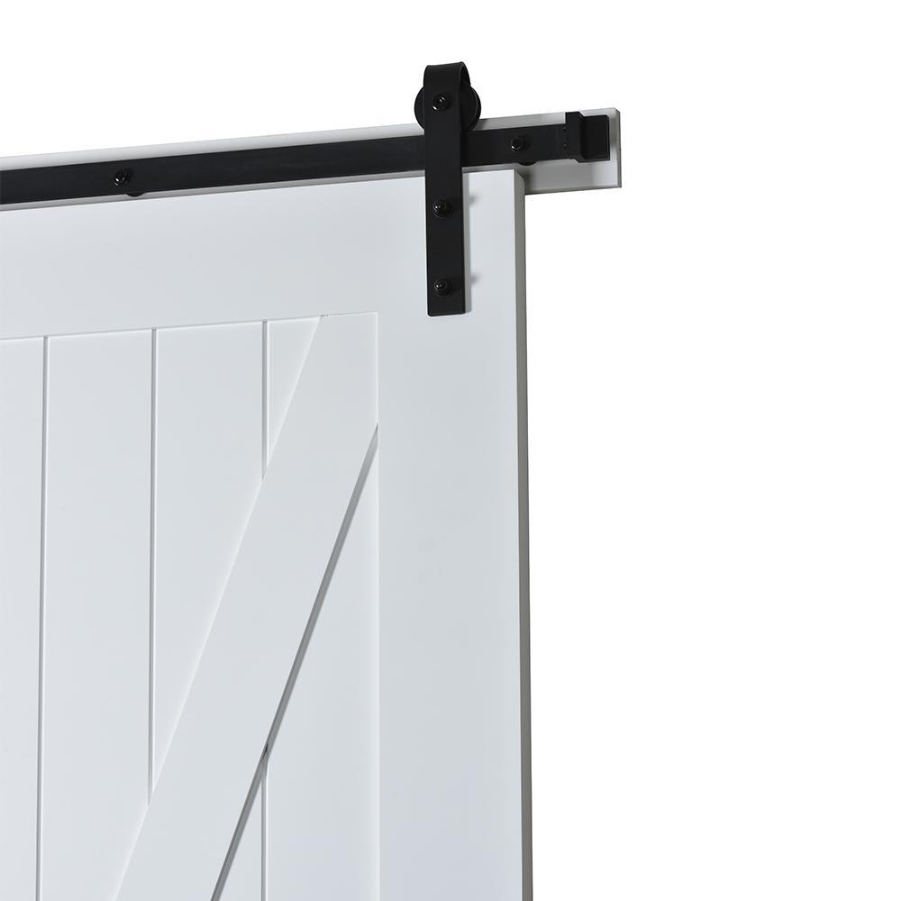 43 in. x 84 in. Z Planked Primed MDF Solid Core Wood Barn Door with Matte Black Sliding Door Hardware Kit - Super Arbor