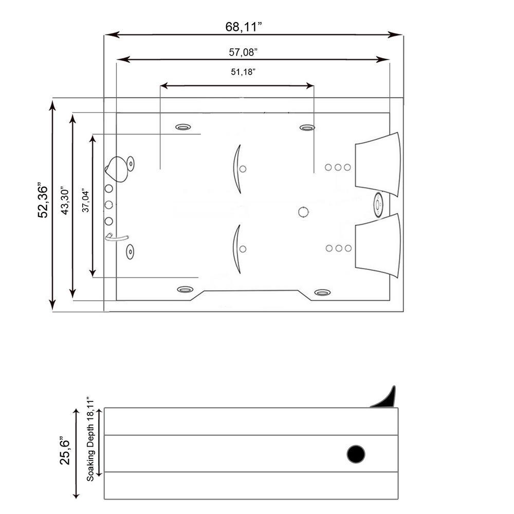 Mimi with heater 68 in. Acrylic Center Drain Corner Alcove Whirlpool Bathtub in White - Super Arbor