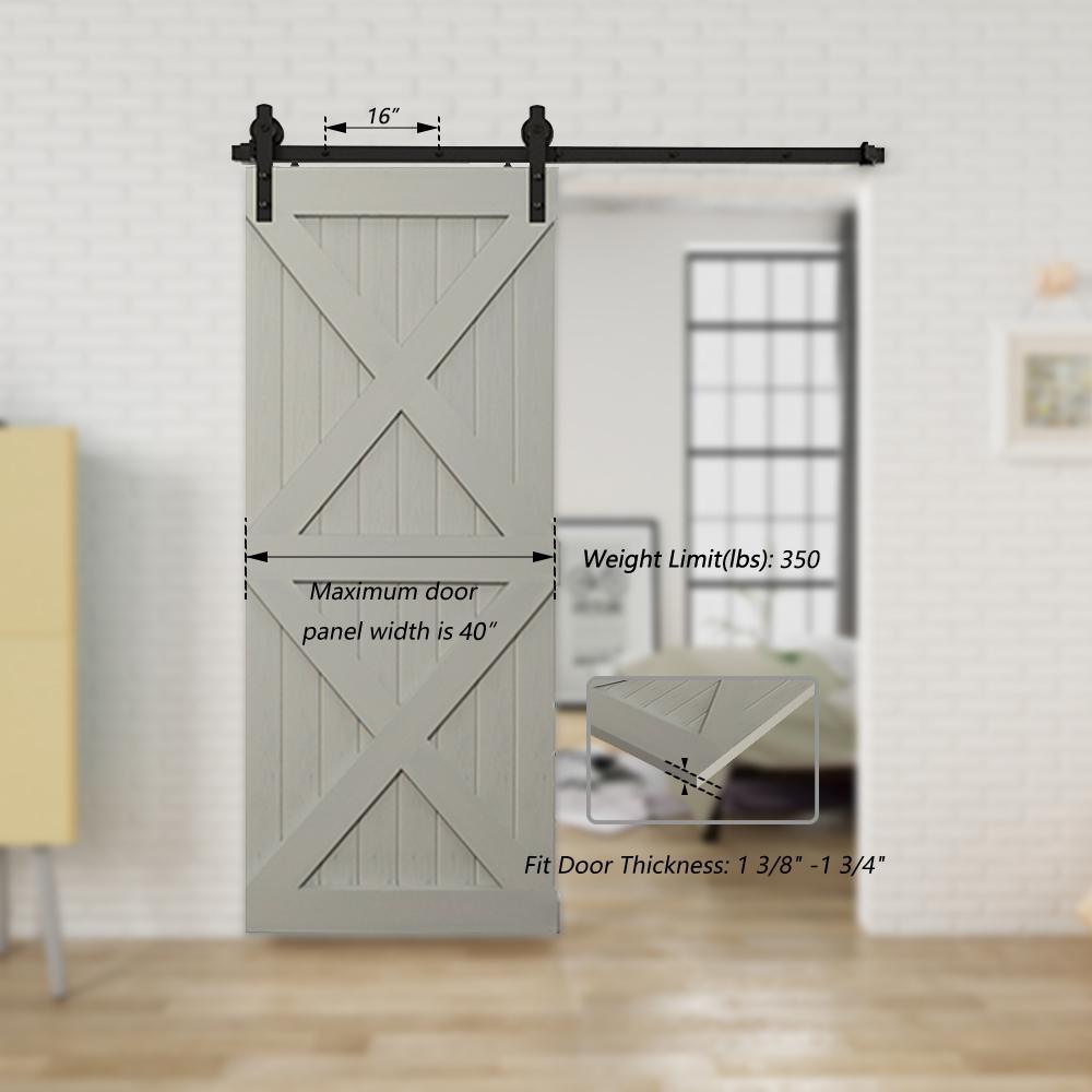 6.6 ft./79 in. Black Sliding Barn Door Track and Hardware Kit with I-Shape Hanger For Single Door - Super Arbor