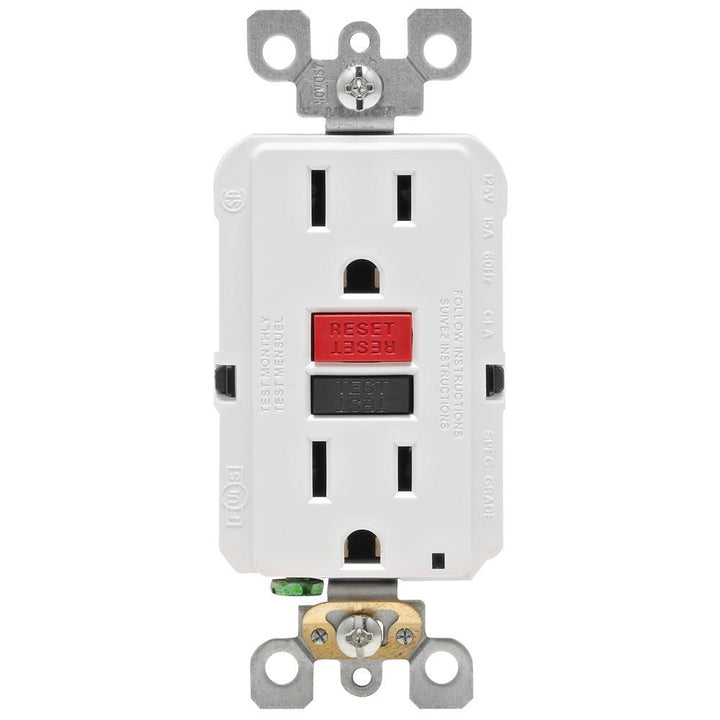 15 Amp 125-Volt Self-Test Tamper Resistant GFCI Outlet, White - Super Arbor