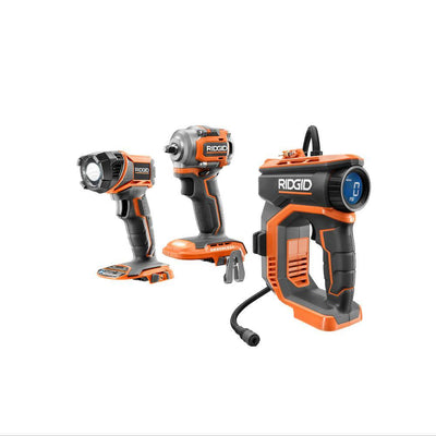 18-Volt Lithium-Ion Brushless Cordless 3/8 in. Impact Wrench, Torch Light, and High Pressure Inflator Kit (Tools Only) - Super Arbor