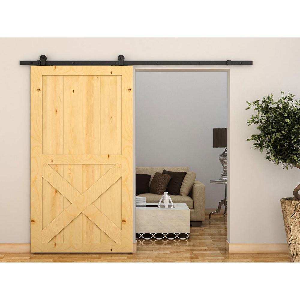 5 ft./60 in. Top Mount Sliding Barn Door Hardware Track Kit for Single Door with Non-Routed Floor Guide Frosted Black - Super Arbor