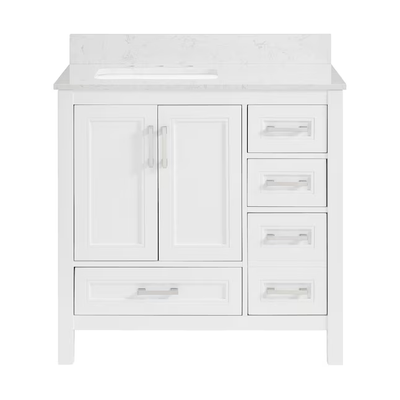 allen + roth Crest Hill 36-in White Undermount Single Sink Bathroom Vanity with Engineered Carrara Marble Top