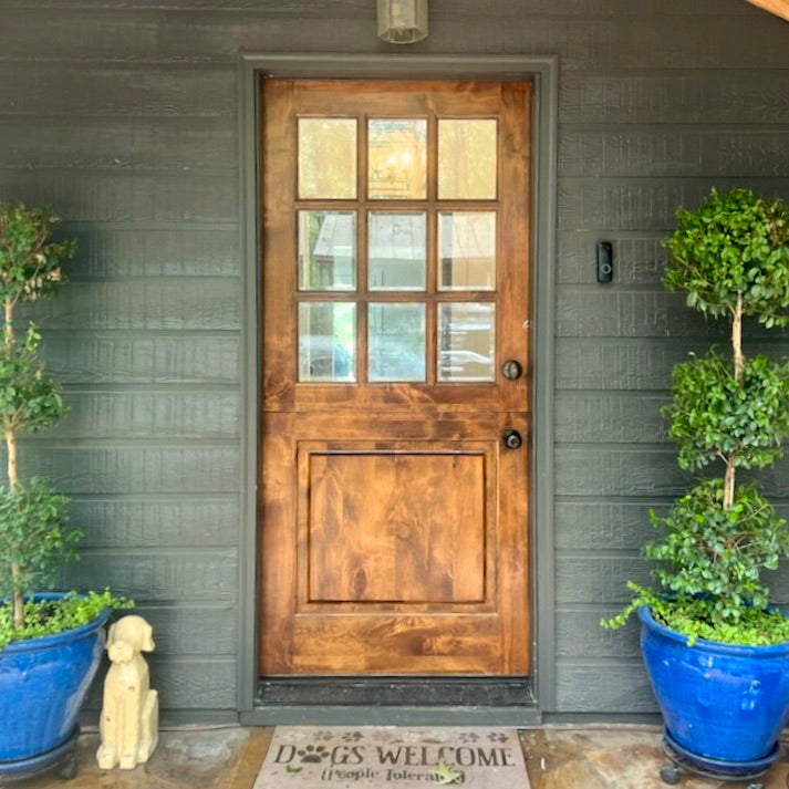 Krosswood 36 in. x 80 in. Farmhouse Knotty Alder Left-Hand Inswing 9-Lite Clear Glass Unfinished Dutch Wood Prehung Front Door