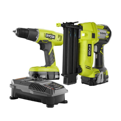 18-Volt ONE+ Lithium-Ion Cordless 2-Tool Combo Kit with Drill/Driver, Brad Nailer, (2) 1.3 Ah Batteries, and Charger - Super Arbor