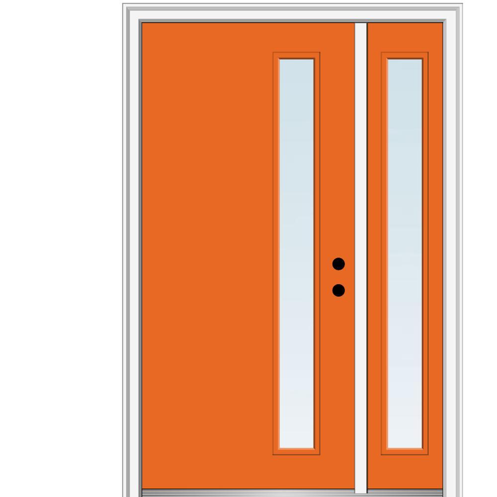 51 in. x 81.75 in. Viola Clear Low-E Left-Hand Inswing 1-Lite Midcentury Painted Steel Prehung Front Door with Sidelite - Super Arbor