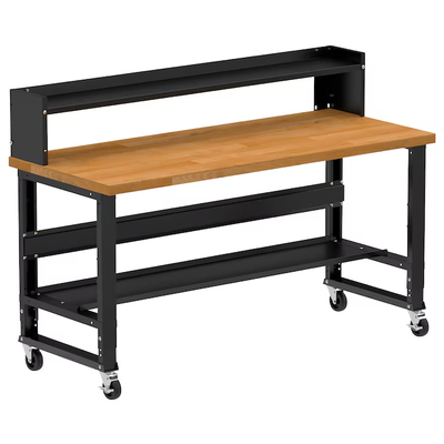 Borroughs 72-in L x 36-in H Rolling Powder Coated Finish Hardwood Adjustable Height Work Bench