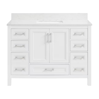 allen + roth Crest Hill 48-in White Undermount Single Sink Bathroom Vanity with Engineered Carrara Marble Top