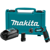 Makita 7.2V Lithium-Ion 1/4 in. Cordless Hex Driver-Drill Kit with Auto-Stop Clutch (DF012DSE)