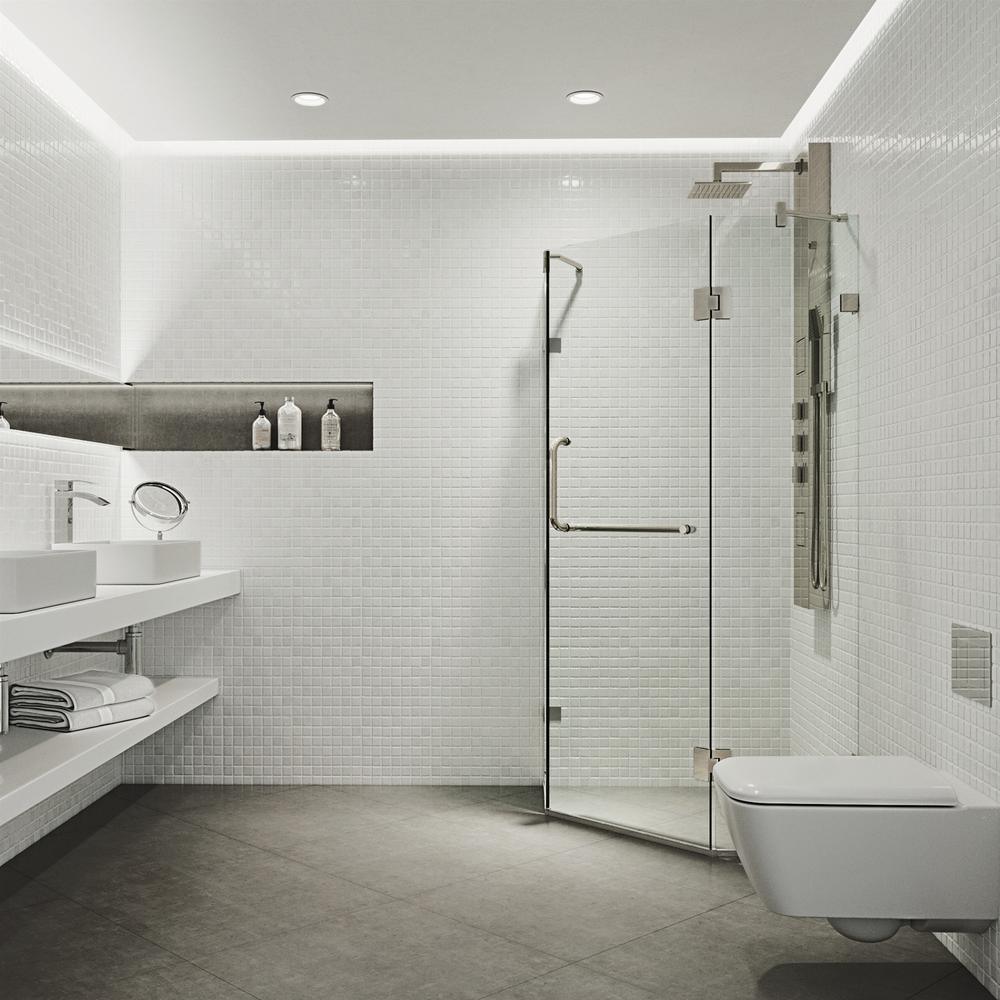 Piedmont 36.125 in. x 73.375 in. Frameless Neo-Angle Hinged Corner Shower Enclosure in Brushed Nickel with Clear Glass - Super Arbor