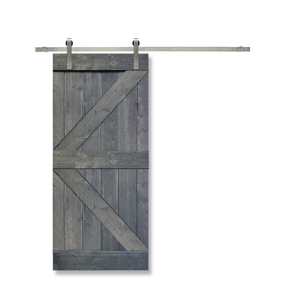 K Series 30 in. x 84 in. White Knotty Pine Wood Interior Sliding Barn Door with Stainless Steel Hardware Kit - Super Arbor