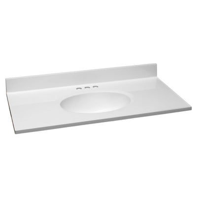 37 in. W x 19 in. D Cultured Marble Vanity Top in Solid White with Solid White Basin with 4 in. Faucet Spread - Super Arbor
