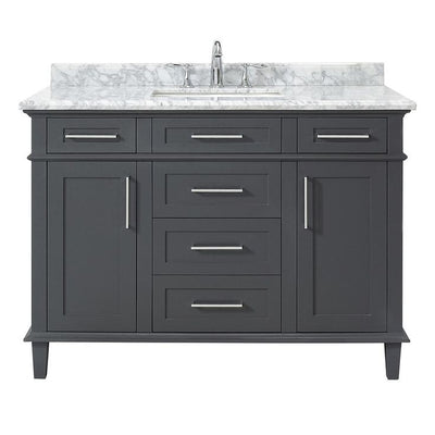 Sonoma 48 in. W x 22 in. D Vanity in Dark Charcoal with Carrara Marble Top with White Sinks