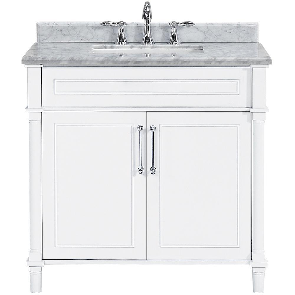 Aberdeen 24 in. W x 20 in. D Bath Vanity in White with Carrara Marble Top with White Sink - Super Arbor