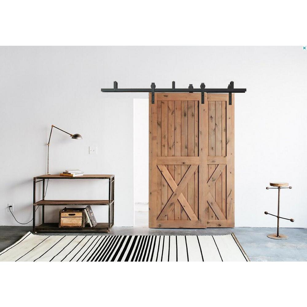 5 ft./60 in. Powder Coated Black Heavy-Duty Bypass Double Door Sliding Barn Door Hardware Classic Design Roller - Super Arbor