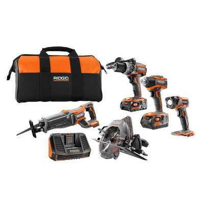 18-Volt Lithium-Ion Cordless Brushless 5-Tool Combo Kit with (1) 2.0 Ah and (1) 4.0 Ah Battery, 18-Volt Charger, and Bag