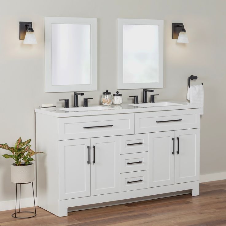 Style Selections Cauley 60-in White Double Sink Bathroom Vanity with White Cultured Marble Top