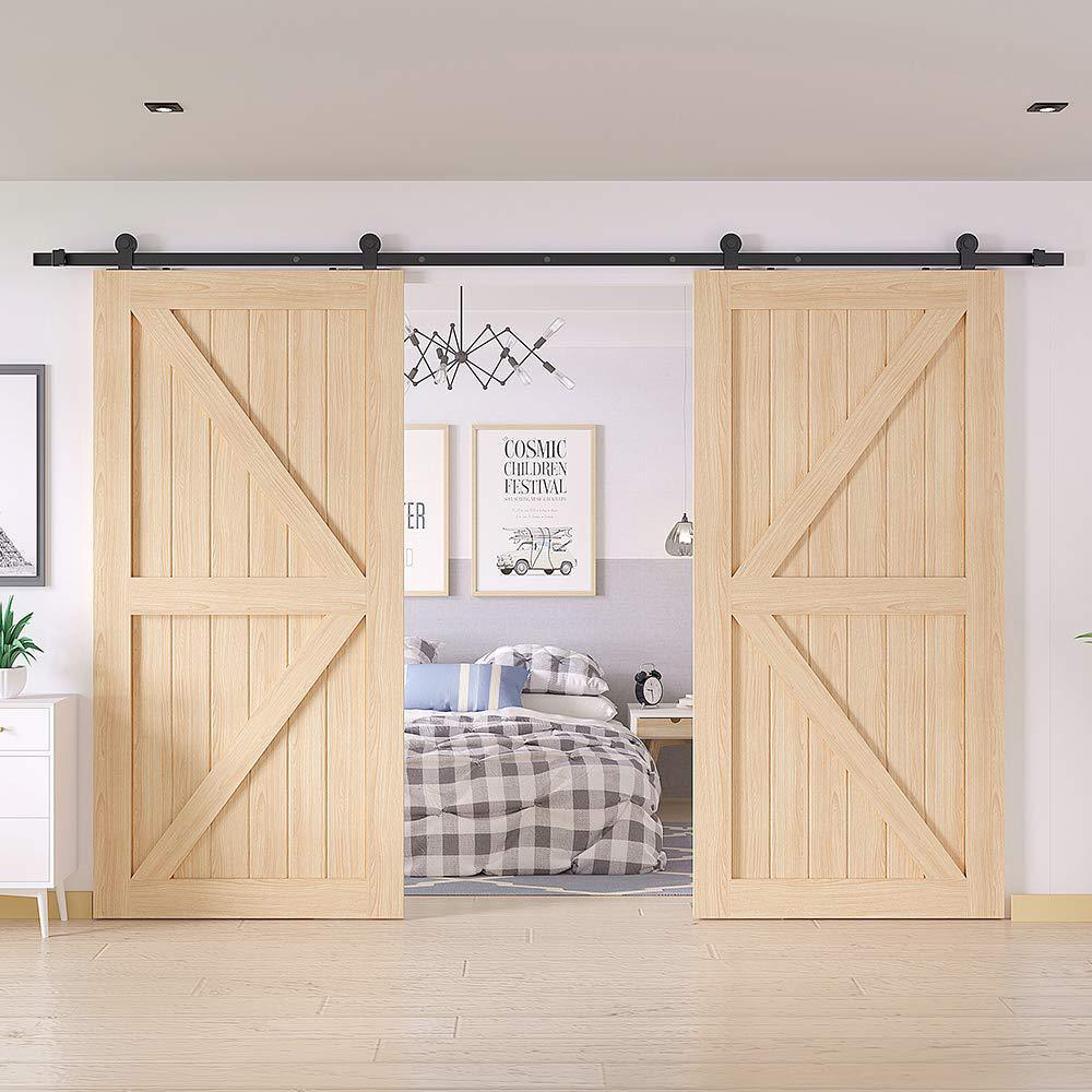 12 ft. /144 in. Top Mount Sliding Barn Door Hardware Track Kit for Double Doors with Non-Routed Floor Guide - Super Arbor