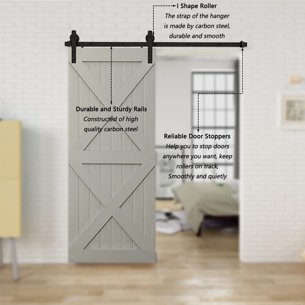 6.6 ft./79 in. Black Sliding Barn Door Track and Hardware Kit with I-Shape Hanger For Single Door - Super Arbor