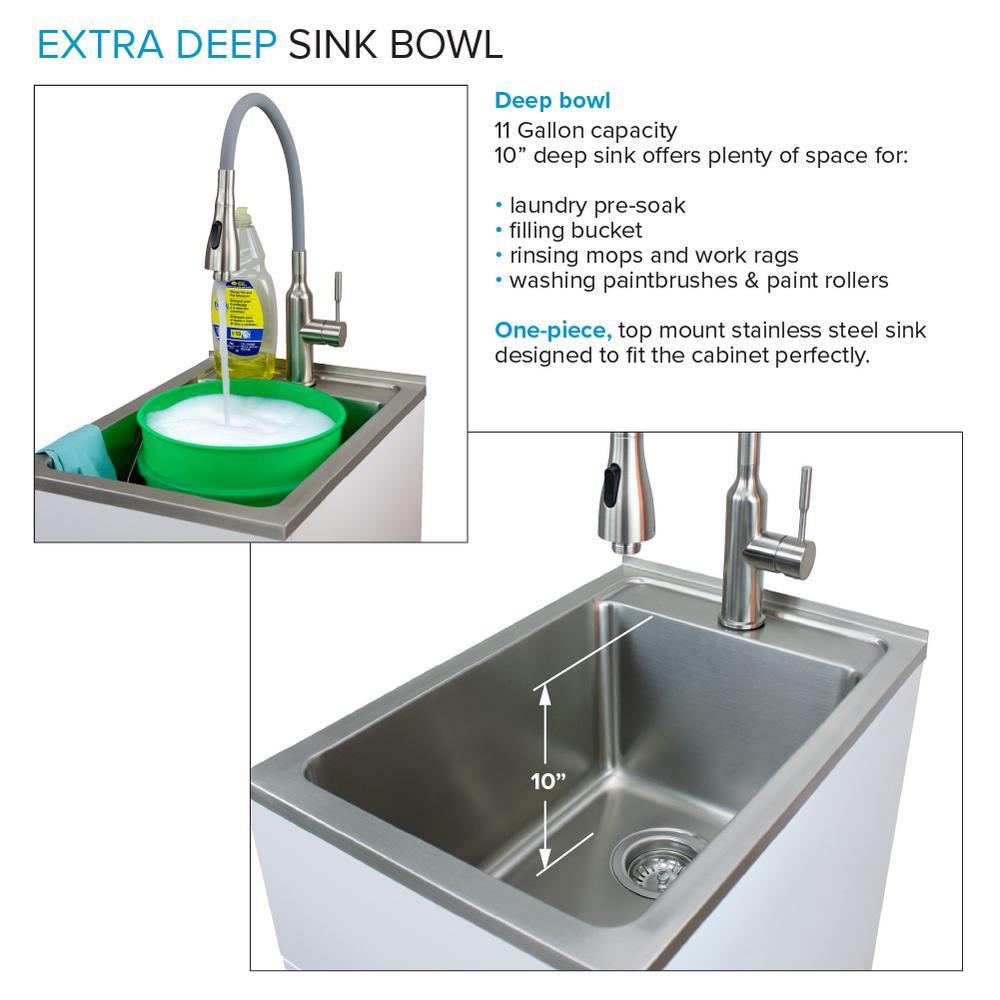 All-in-One 15.5 in. x 22.4 in. x 34.9 in. Metal Drop-In Laundry/Utility Sink and Cabinet in White - Super Arbor