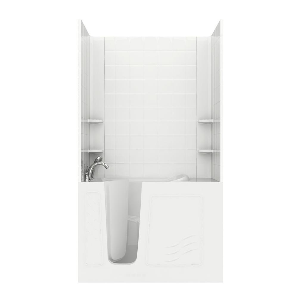 Rampart 3.9 ft. Walk-in Whirlpool and Air Bathtub with 4 in. Tile Easy Up Adhesive Wall Surround in White - Super Arbor