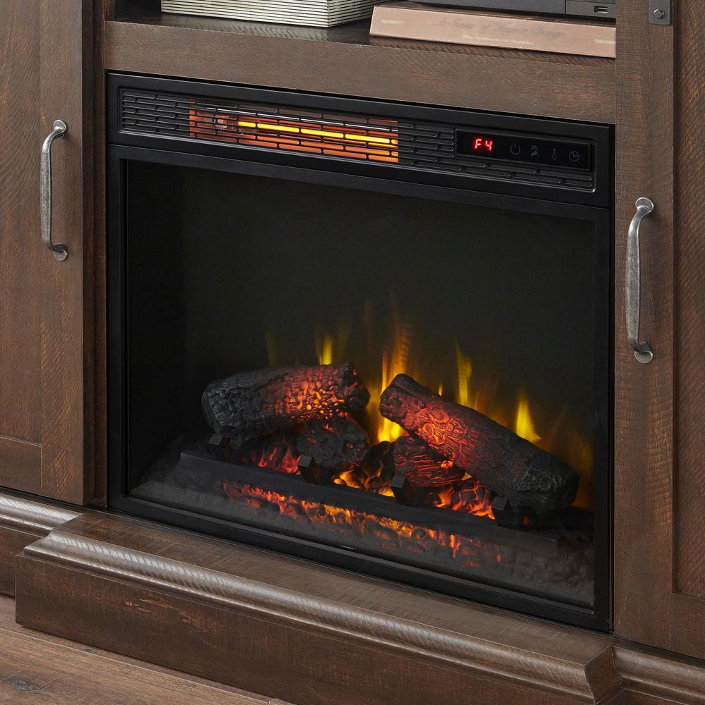Chastain 56 in. Freestanding Media Console Electric Fireplace TV Stand with Sliding Barn Door in Rustic Walnut - Super Arbor