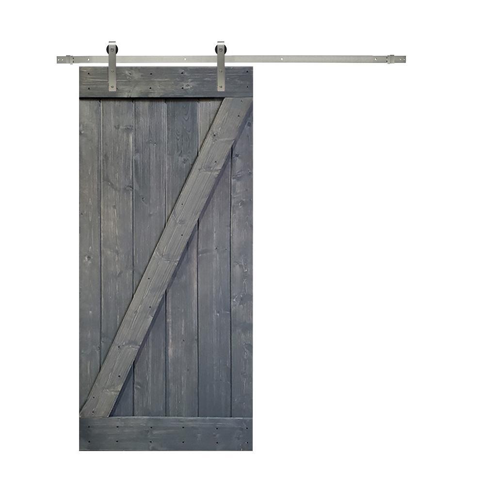Z Series 30 in. x 84 in. White Knotty Pine Wood Interior Sliding Barn Door with Hardware Kit - Super Arbor