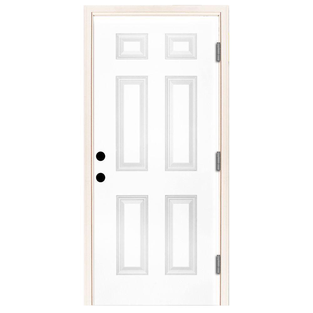42 in. x 80 in. Premium 6 Panel Primed White Steel Prehung Front Door - Super Arbor