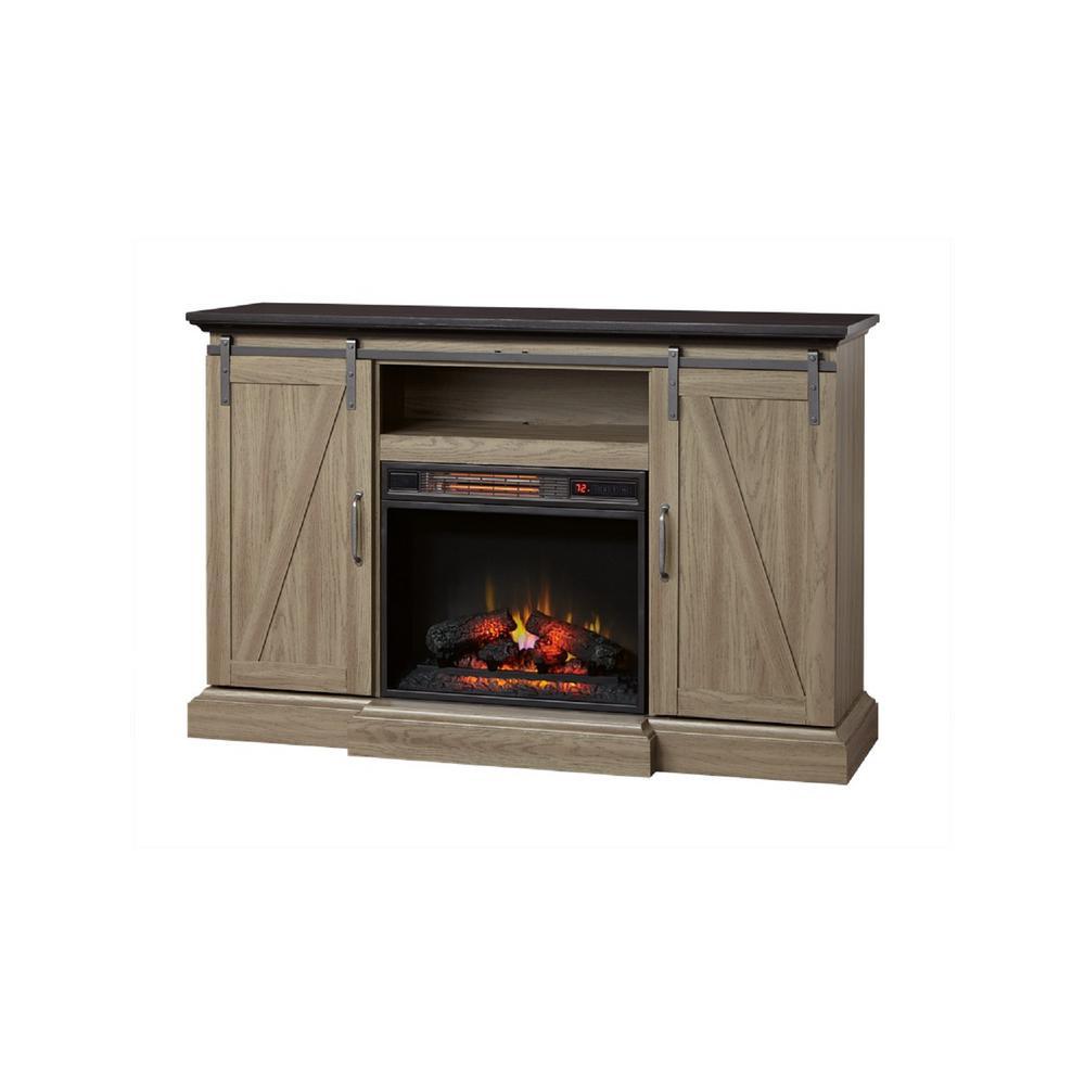 Chestnut Hill 56 in. TV Stand Electric Fireplace with Sliding Barn Door in Ash with Black Top - Super Arbor