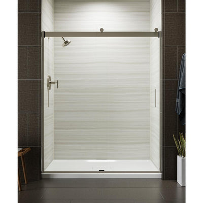Levity 59 in. x 74 in. Semi-Frameless Sliding Shower Door in Nickel with Handle - Super Arbor