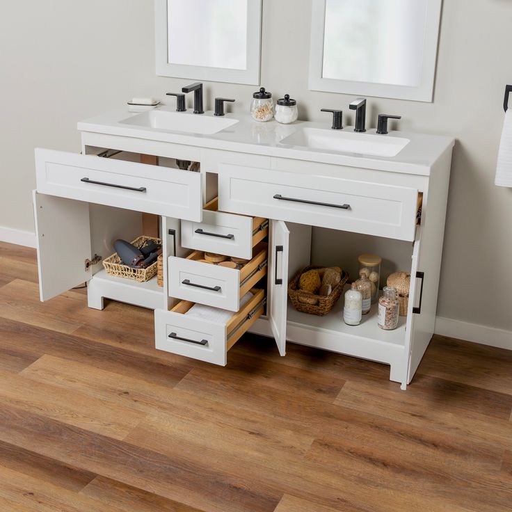 Style Selections Cauley 60-in White Double Sink Bathroom Vanity with White Cultured Marble Top