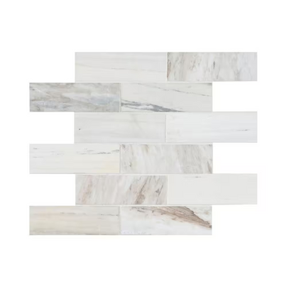 Angora Subway 12 in. x 12 in. Polished Marble Mes-Mounted Mosaic Floor and Wall Tile (0.97 sq. ft./Each)