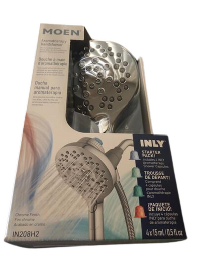 Aromatherapy 6-Spray 5.6 in. Single Wall Mount Handheld Shower Head with INLY Shower Capsules and Magnetix in Chrome