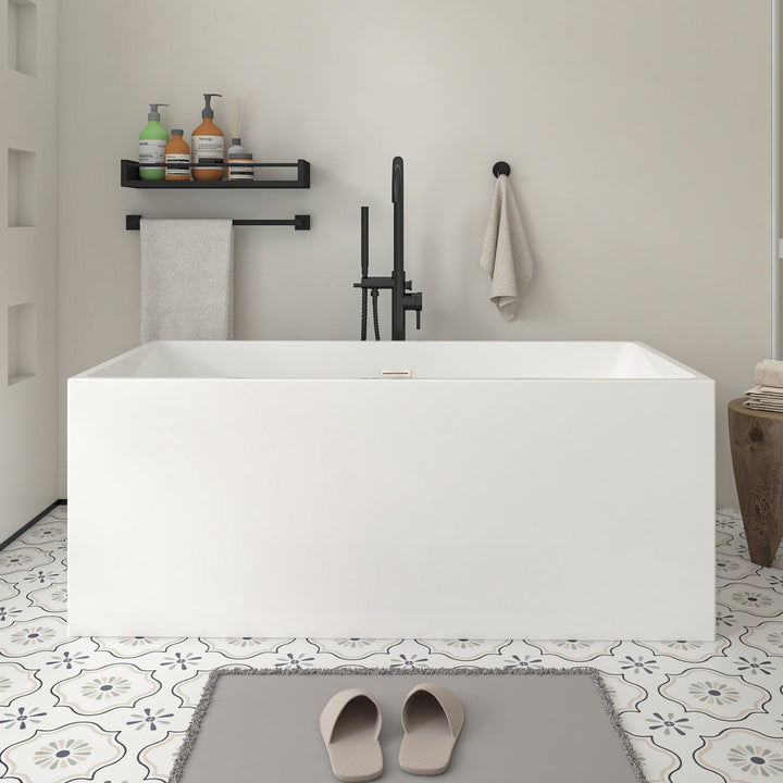 Vanity Art Talence 59 in. Acrylic Flatbottom Freestanding Bathtub in White/Polished Chrome