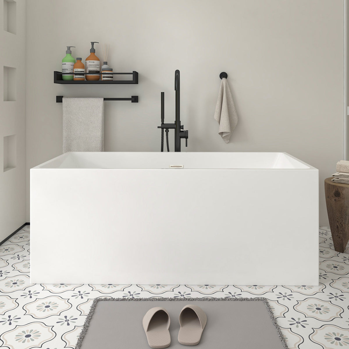 Vanity Art Talence 59 in. Acrylic Flatbottom Freestanding Bathtub in White with Integrated Overflow