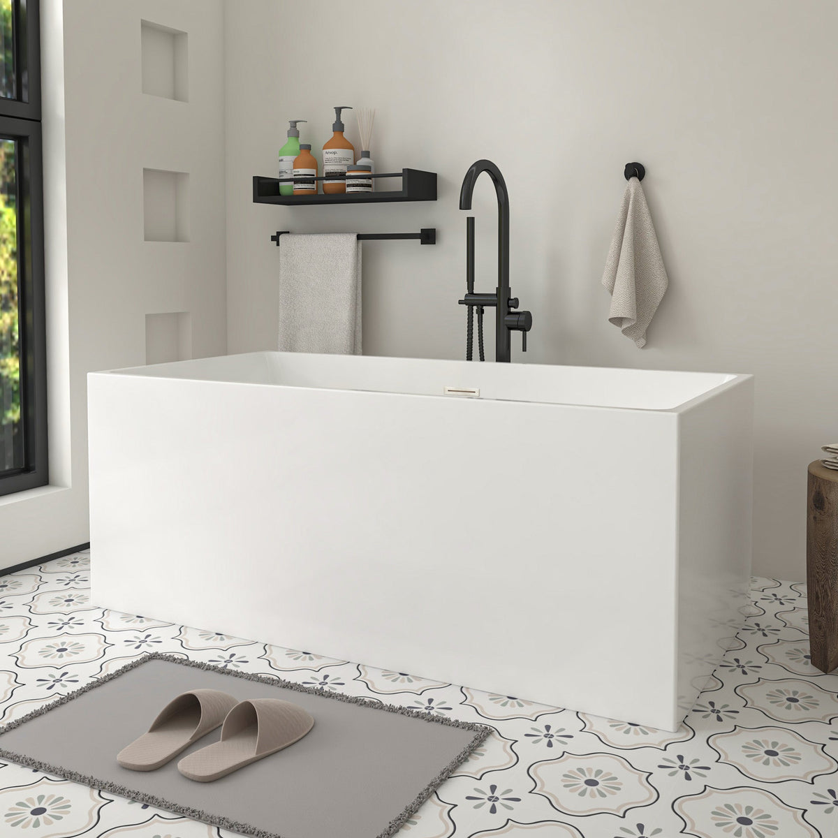 Vanity Art Talence 59 in. Acrylic Flatbottom Freestanding Bathtub in White/Titanium Gold