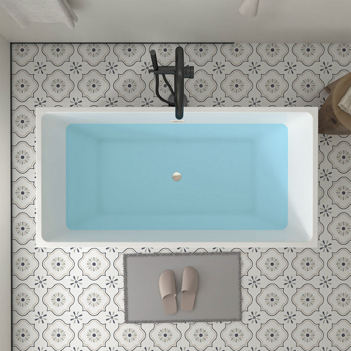 Vanity Art Talence 59 in. Acrylic Flatbottom Freestanding Bathtub in White/Titanium Gold