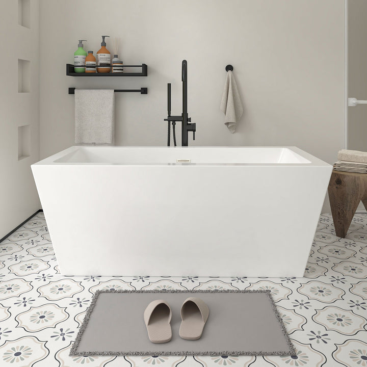 Vanity Art Tarbes 59 in. Acrylic Flatbottom Freestanding Bathtub in White/Oil Rubbed Bronze