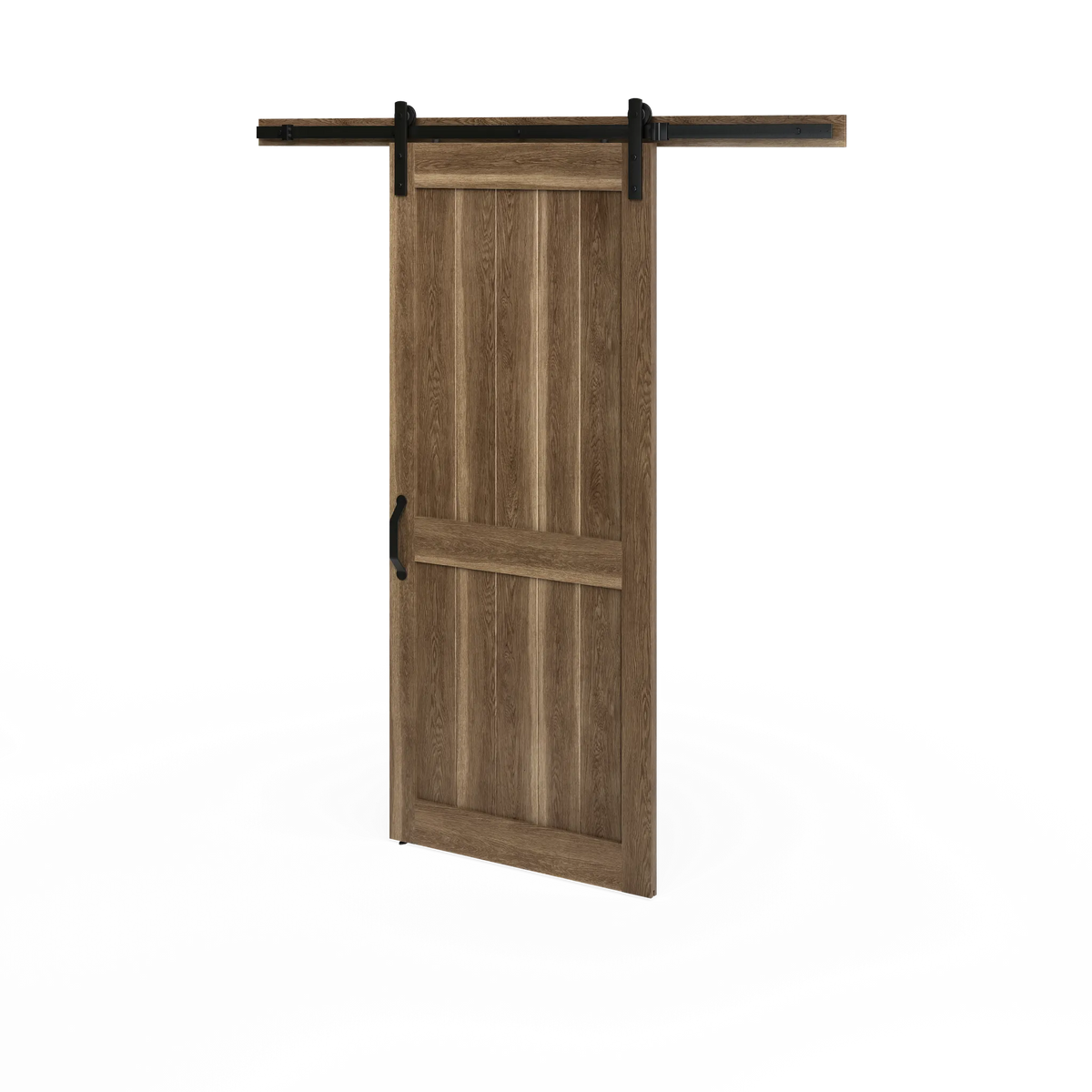 Masonite 36 in. x 84 in. 2 Panel Plank Sandy Brown Interior Sliding Barn Door Slab with Hardware Kit