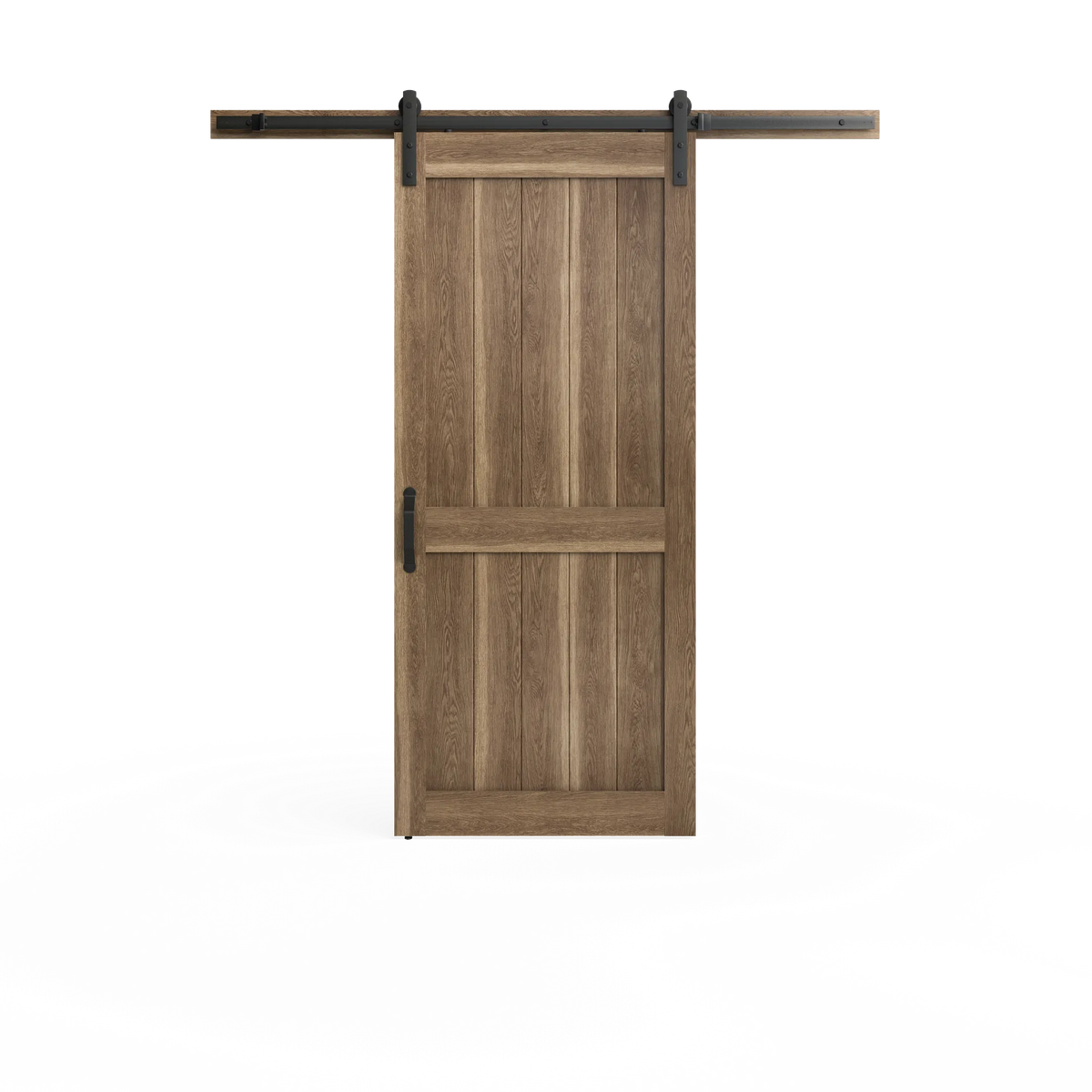 Masonite 36 in. x 84 in. 2 Panel Plank Sandy Brown Interior Sliding Barn Door Slab with Hardware Kit