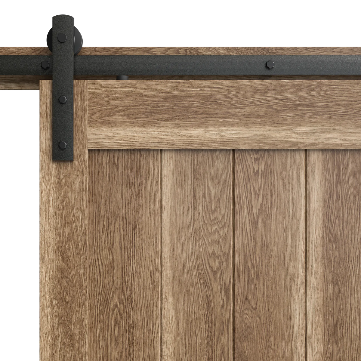 Masonite 36 in. x 84 in. 2 Panel Plank Sandy Brown Interior Sliding Barn Door Slab with Hardware Kit