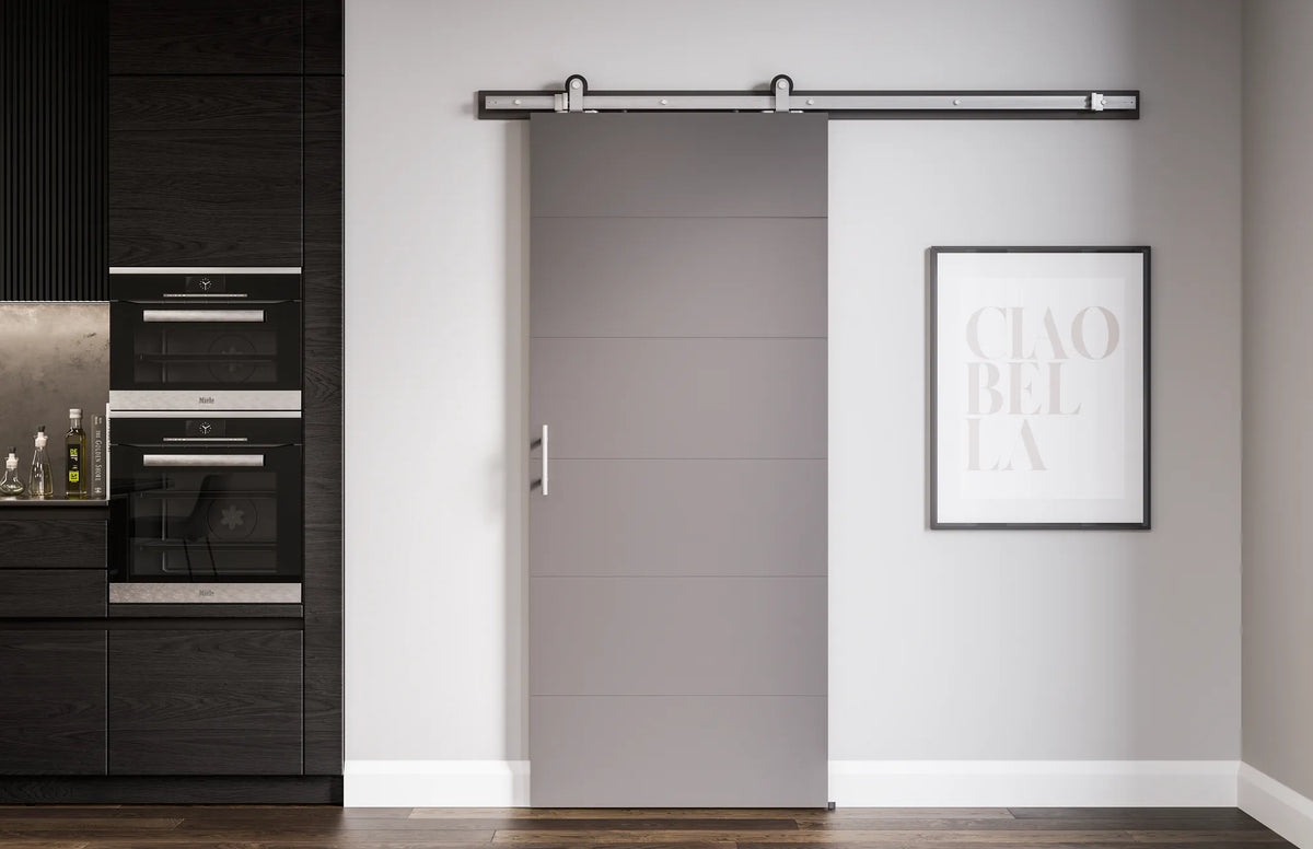 Masonite 36 in. x 84 in. Melrose Primed Interior Sliding Barn Door Slab with Hardware Kit