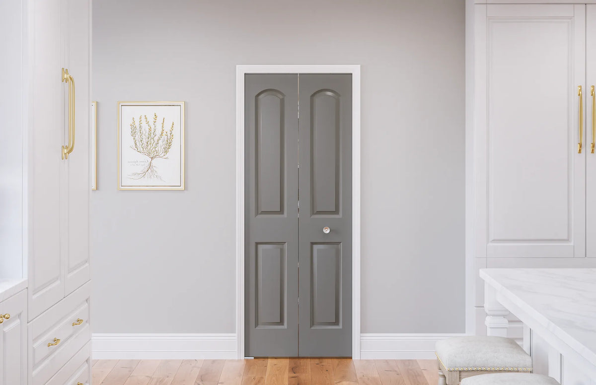Masonite Roman 30-in x 80-in Snowstorm 2-Panel Round Top Prefinished Molded Composite Bifold Door