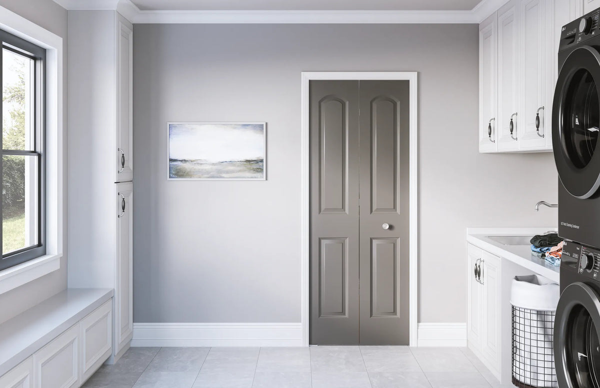 Masonite Roman 30-in x 80-in Primed 2-Panel Round Top Molded Composite Bifold Door, Hardware Included